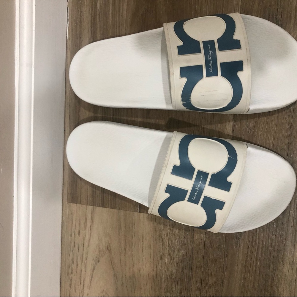 Salvatore Ferragamo Groove Men's Sandals Size 9 Slide White - Picture 5 of 8